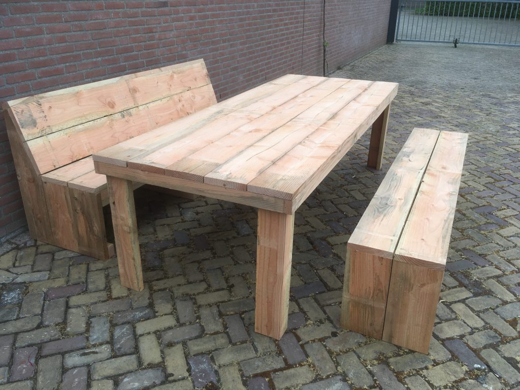 Tuinmeubilair - Bank met rugleuning, tafel en bank zonder rugleuning